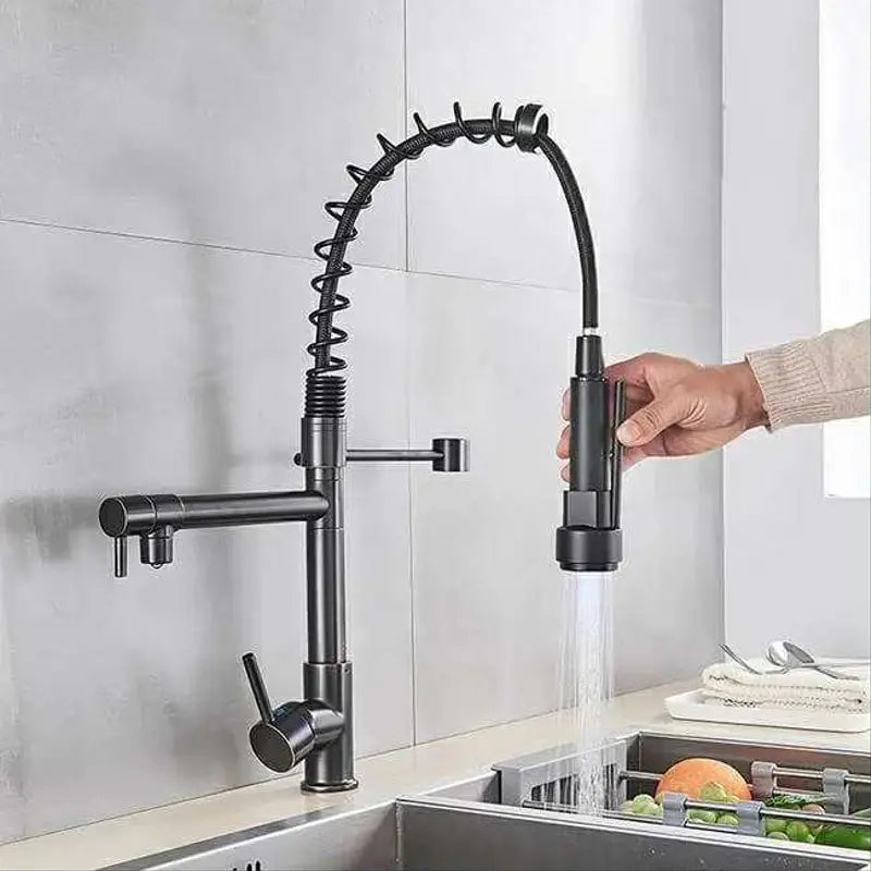 ROBINET CUISSINE NOIR DOUBLE SORTIE