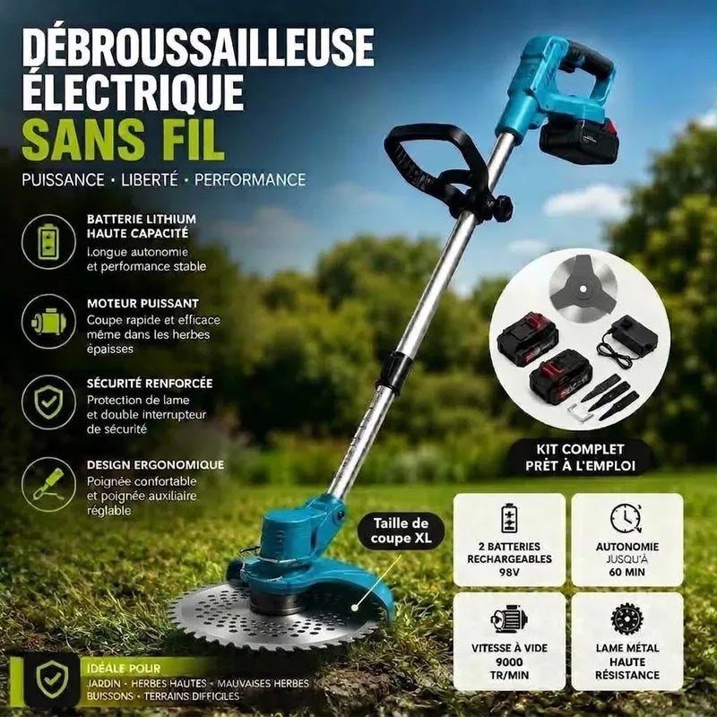 Tondeuse à Gazon Électrique Sans Fil Double batterie 98V Grand Model avec 2 disq