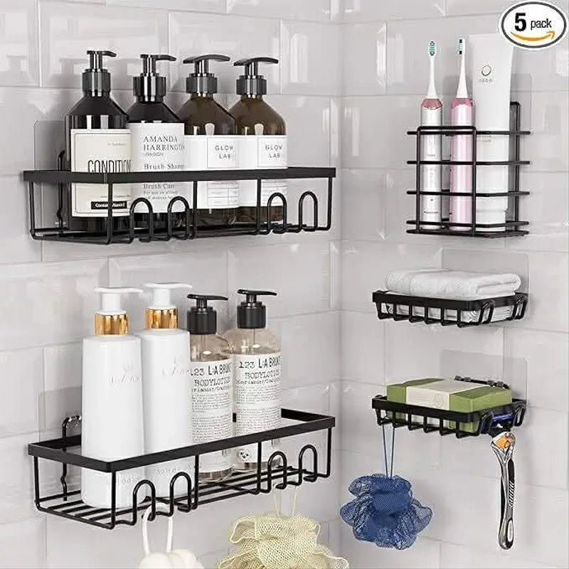 Set de 5 étagères de rangement pour salle de bain Acier inoxydable