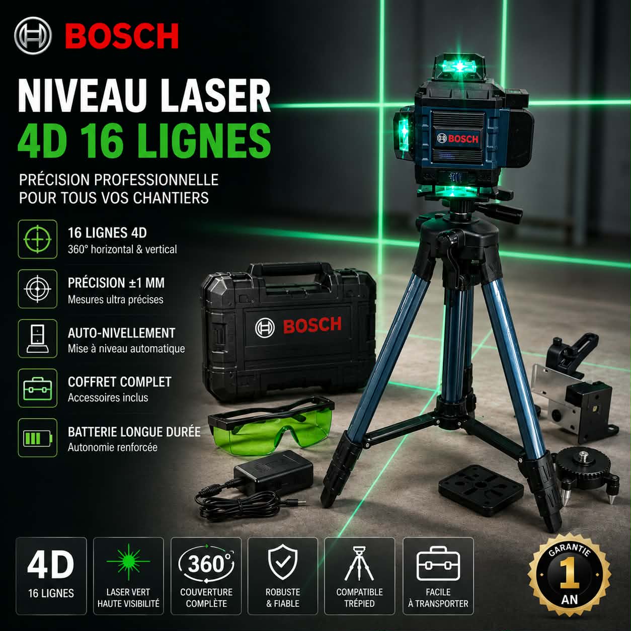 Niveau Lazer 16 Lignes Verte Avec Tous Accesoires