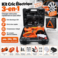 Kit Cric Électrique 3-en-1 avec cric 12V, clé à choc et compresseur dans mallette