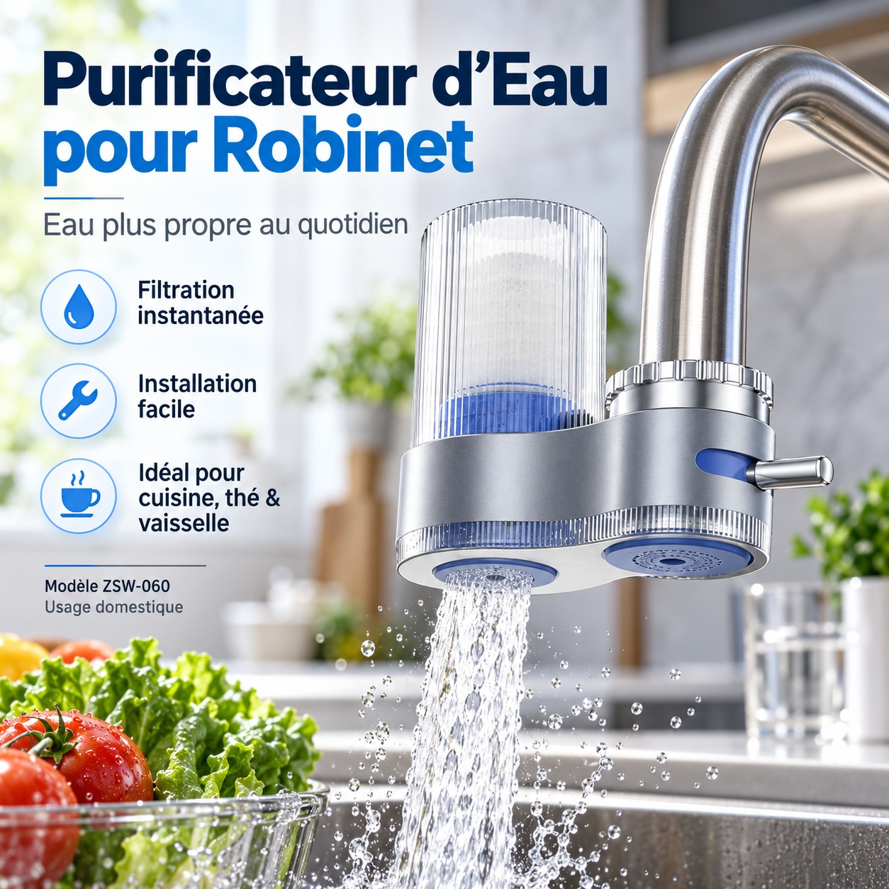 Purificateur d'eau pour robinet ZSW-060 avec filtration instantanée
